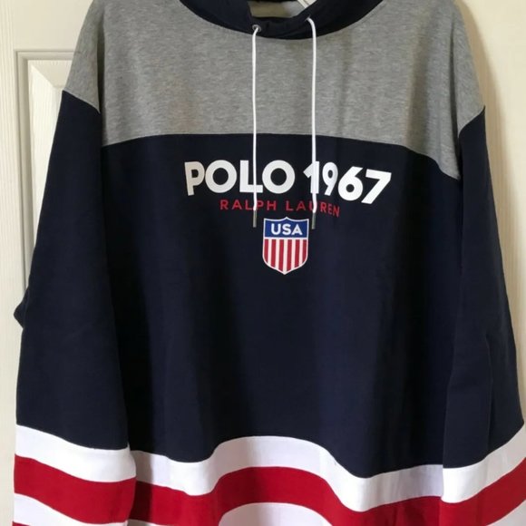 Polo Ralph Lauren 1967 USA Shield Funnel Collar Fleece Pullover Sweatshirt